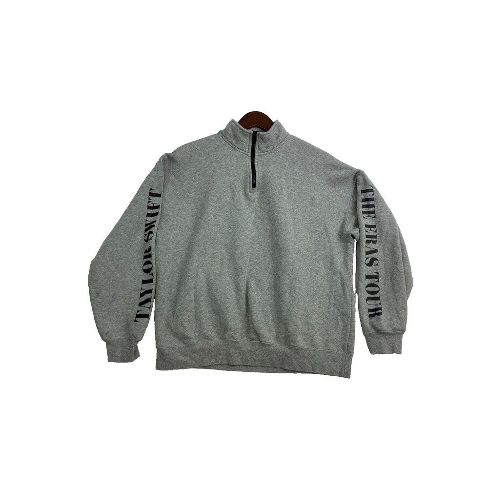 Taylor Swift The Eras Tour Gray Quarter Zip Sweatshirt Medium Graphic Pullover